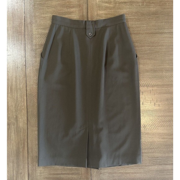 Christian Dior Separates Knee Length Skirt Olive Green Size 8 Pleated 100% Wool - Picture 11 of 12